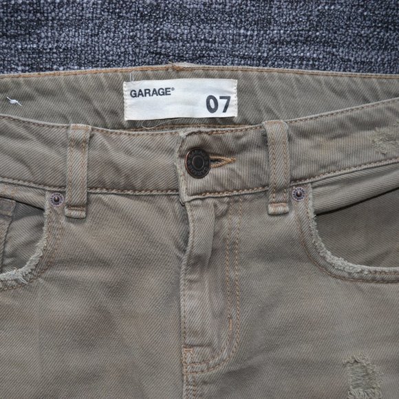 Garage Distressed Olive Green Boyfriend Denim - Picture 5 of 6